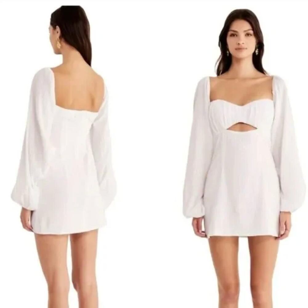 Rumer X Revolve White Cut Out Long Sleeve Camille Mini Dress NWT